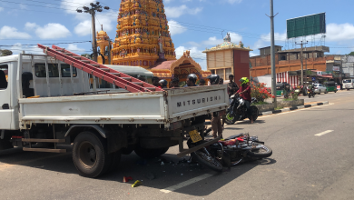 கிளிநொச்சியில் கன்டர் வாகனத்துடன் மோட்டார் சைக்கிள் மோதிய விபத்து: ஒருவர் படுகாயம்