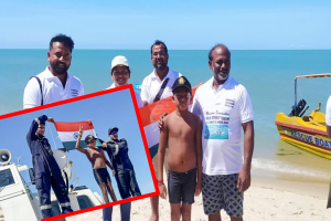 பாக்கு நீரிணையை நீந்திக் கடந்த 7 வயது சிறுவன்